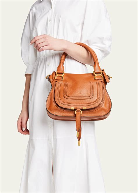 Chloe Marcie Small Double Carry Satchel Bag in Grained Leather.